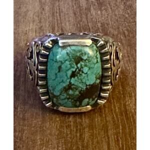 Sterling Silver Turquoise Ring Size 8.5 – Large Rectangle Kingston Turquoise
